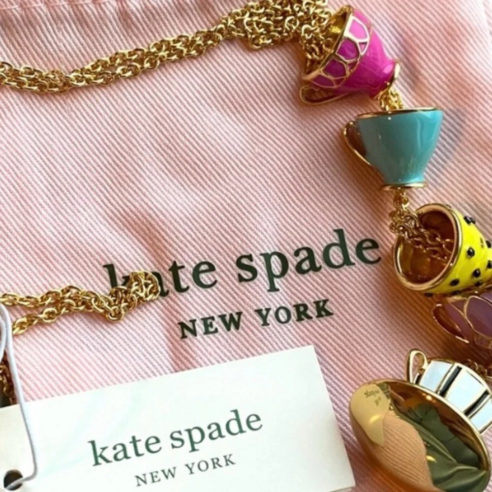 KATE SPADE Tea Time Stacked Teacup Long‎ Pendant Necklace NWT